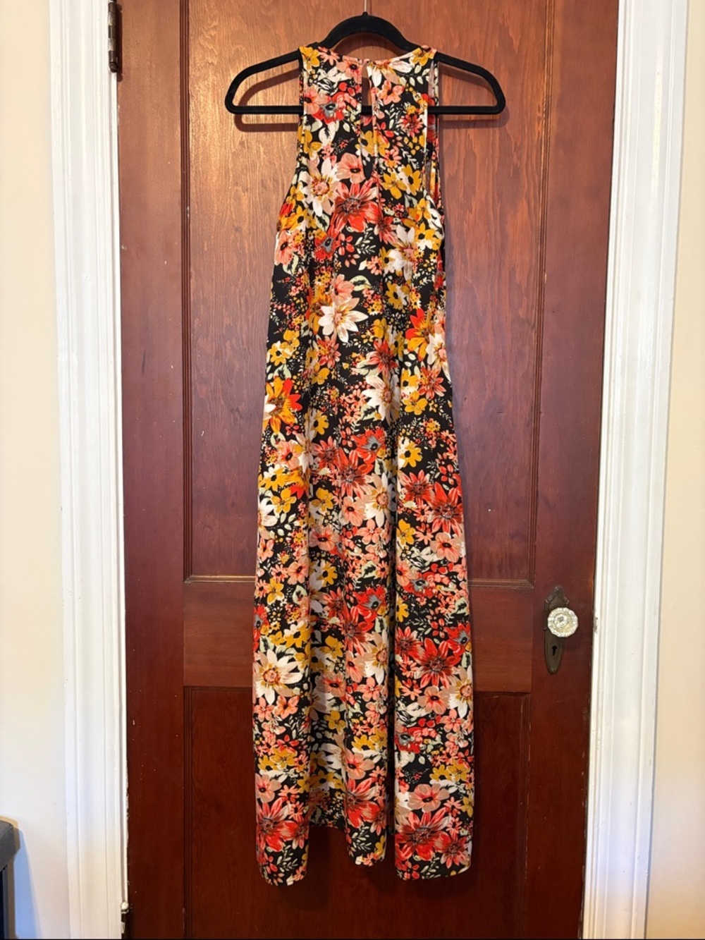 Natural Life Sleeveless Black Floral Maxi Dress with Orange and Yellow Blooms - Picture 6 of 8